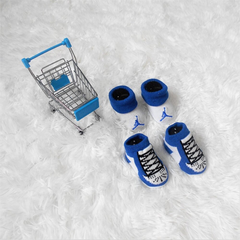 Nike Jordan Infant Booties 2 Pack Baby Newborn 0-6 Mo Blue String Design
